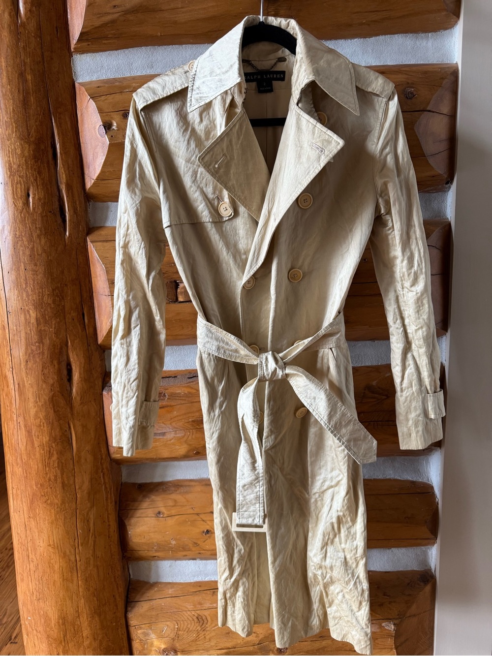 Ralph Lauren Light Cream Double-Breasted Trench Coat with Belt